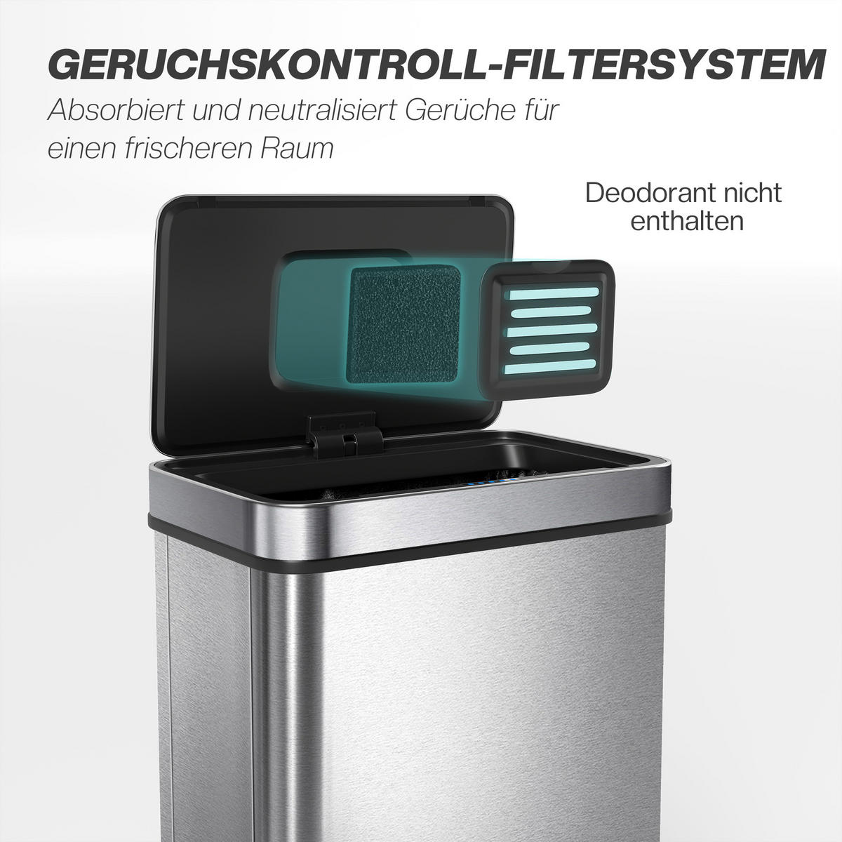 MÜLLEIMER mit Sensor 60L Edelstahl Leiser Automatischer Abfalleimer Silber - Silberfarben, Metall (27/66/39cm) - HOMCOM