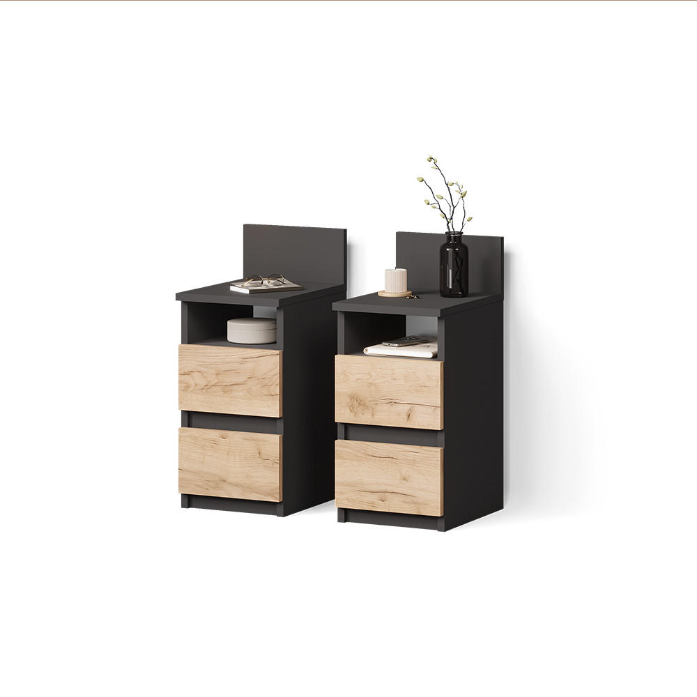 NACHTTISCH Roya, Anthrazit/Goldkraft Eiche, 2er Set - Honigeiche/Anthrazit, Holzwerkstoff (25/59.1/32.3cm) - Livinity®