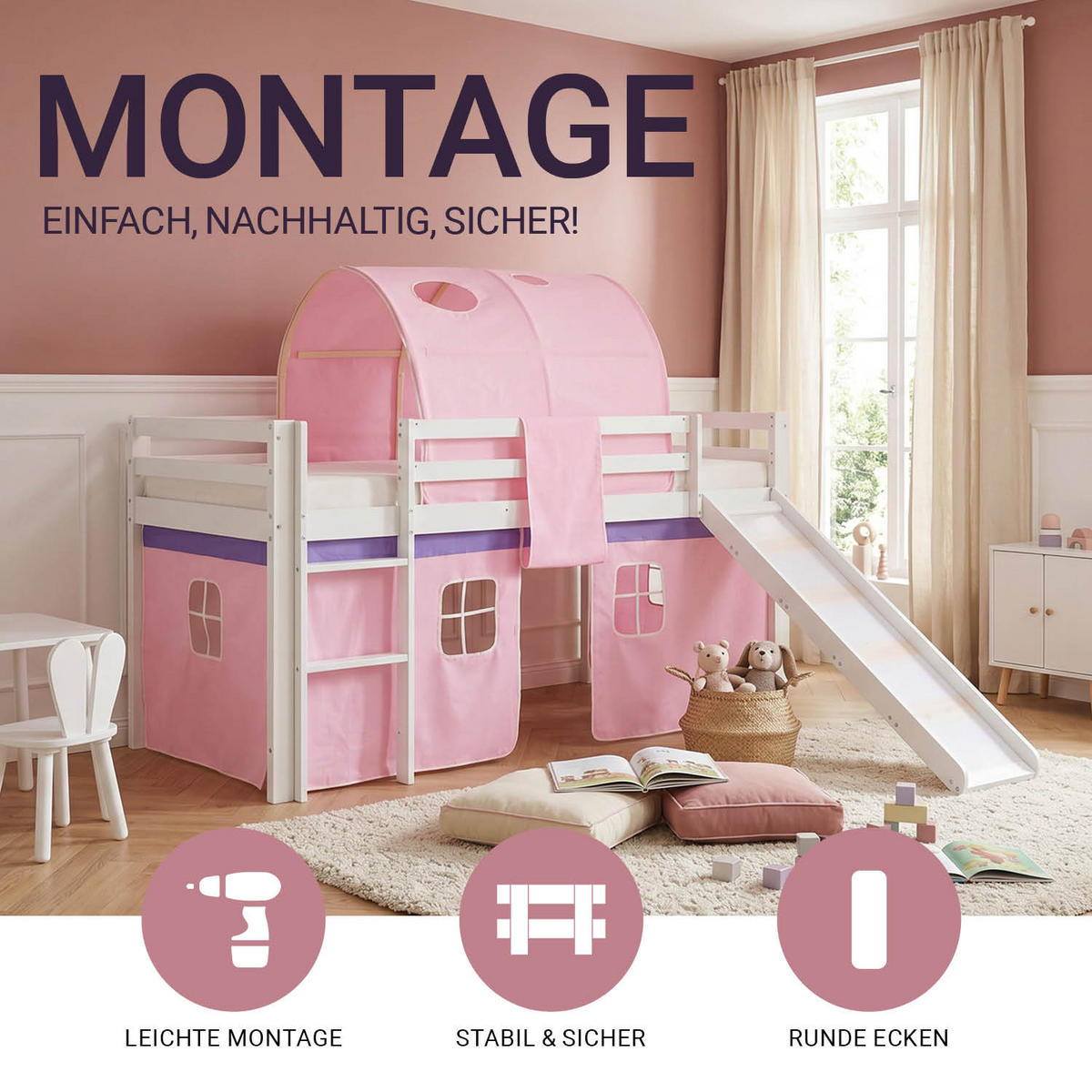 HOCHBETT Tunnel 90/200 cm Rosa - Weiß/Rosa, Holz (90/200cm) - Homestyle4u