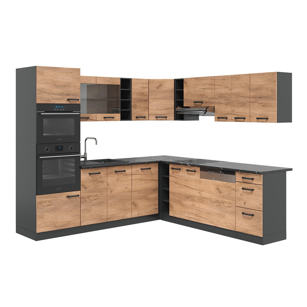 ECKKÜCHE R-Line Goldkraft Eiche/Anthrazit 237 x 60 cm ohne Arbeitsplatte - Anthrazit/Eiche Wotan, Holzwerkstoff (247/81.6/46cm) - Vicco
