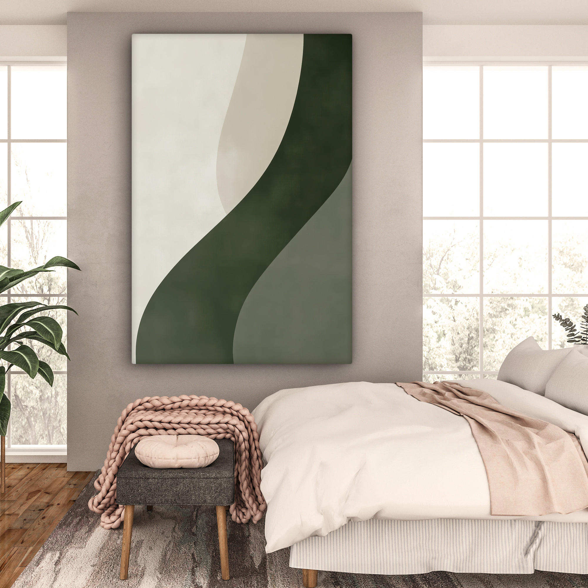 LEINWANDBILD Japandi - Grün - Abstrakt - Modern 90x140 cm - Salbeigrün, Textil (90/140cm) - MuchoWow