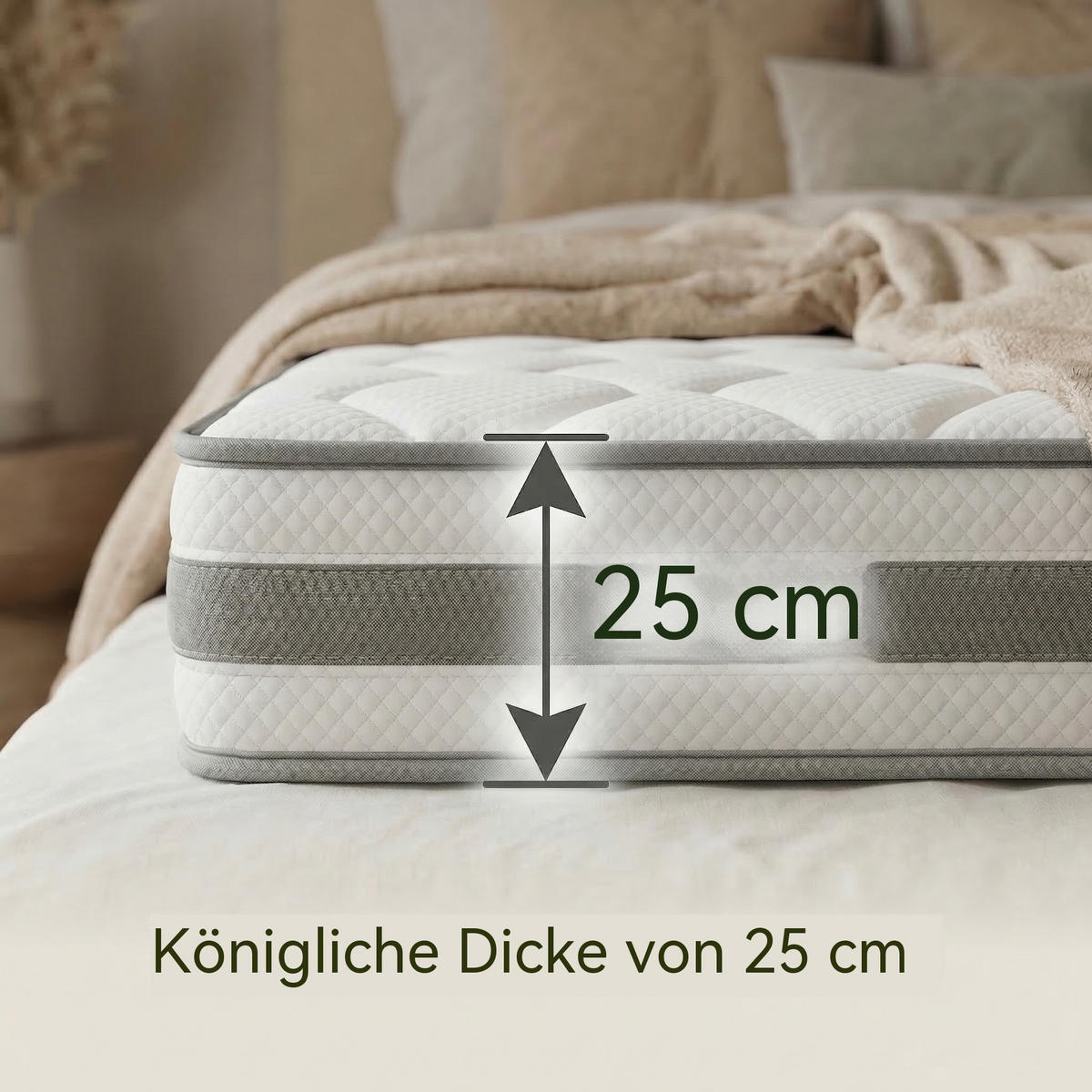 TASCHENFEDERKERNMATRATZE 140/200 cm Weiß, H4 Höhe 25 cm mit Komfortschaum - Weiß, Textil (140/200cm) - Oxeza