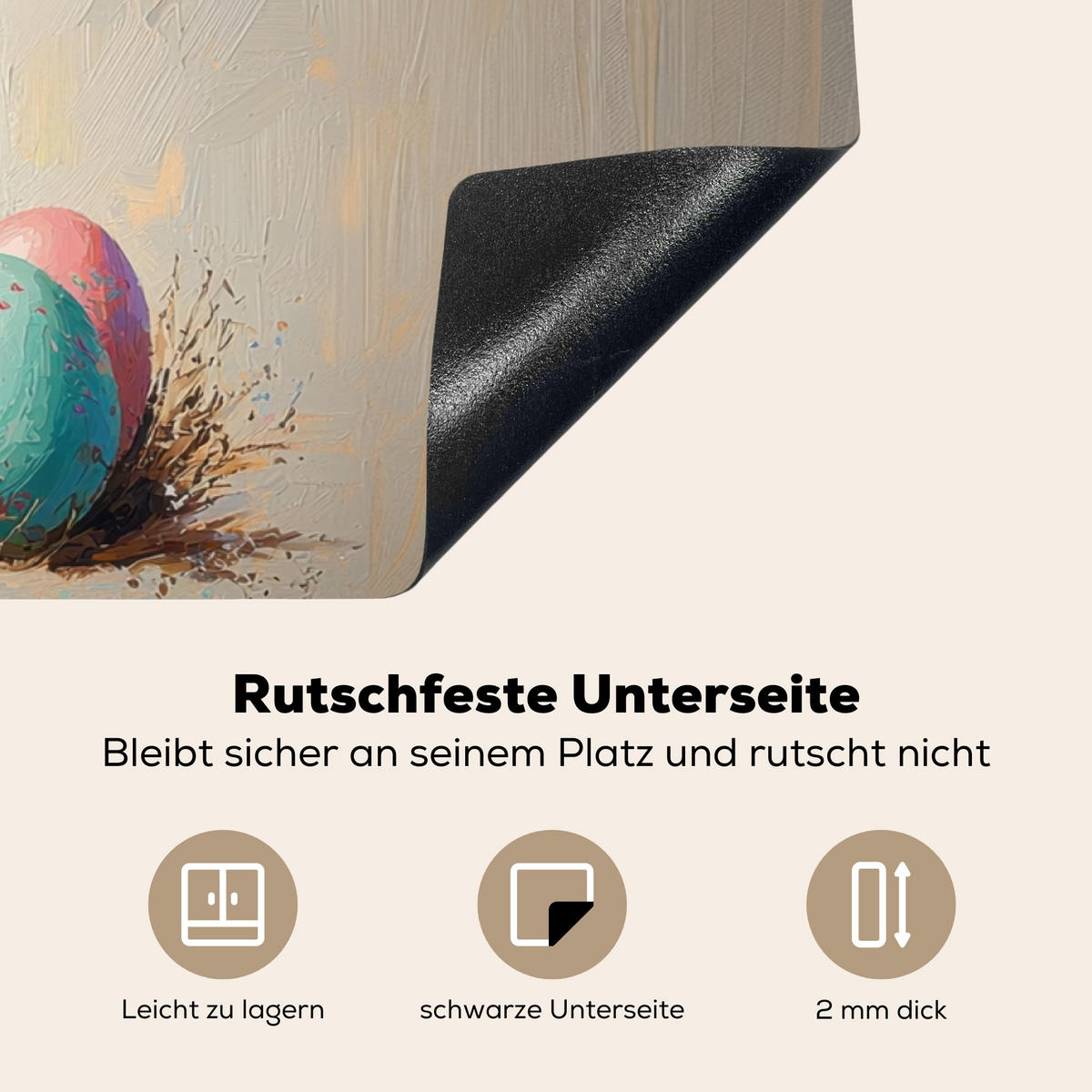 HERDABDECKPLATTE Osterhase - Pastell - Eier Ceranfeldabdeckung 90x52 cm - Beige, Kunststoff (90/52/0.2cm) - MuchoWow
