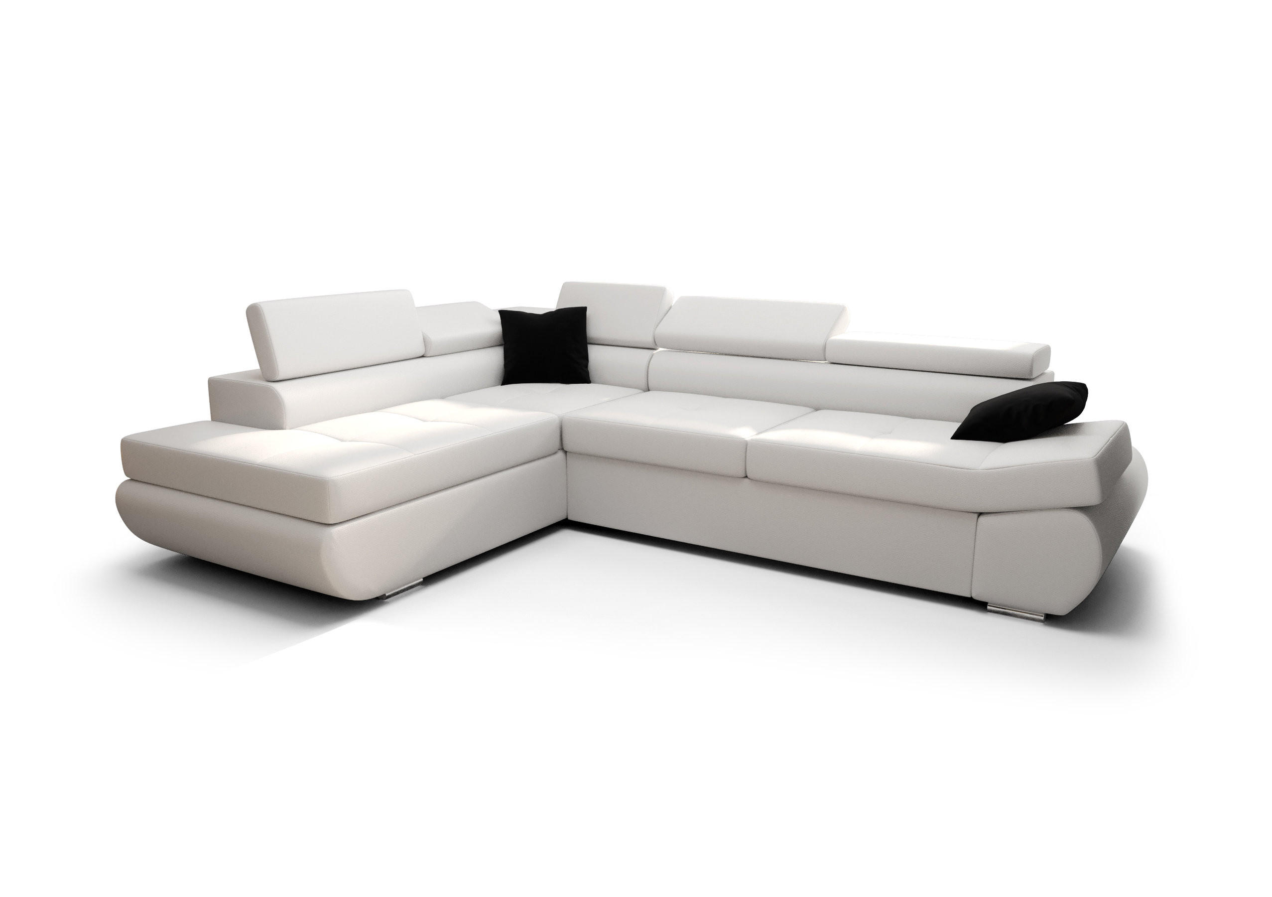 ECKSOFA KONGO RBN03, Eckcouch in L-Form mit Schlaffunktion, Farbe: Weiß, Kunstleder, Ottomane Links - Weiß, Textil (280/200cm) - O-Sofa