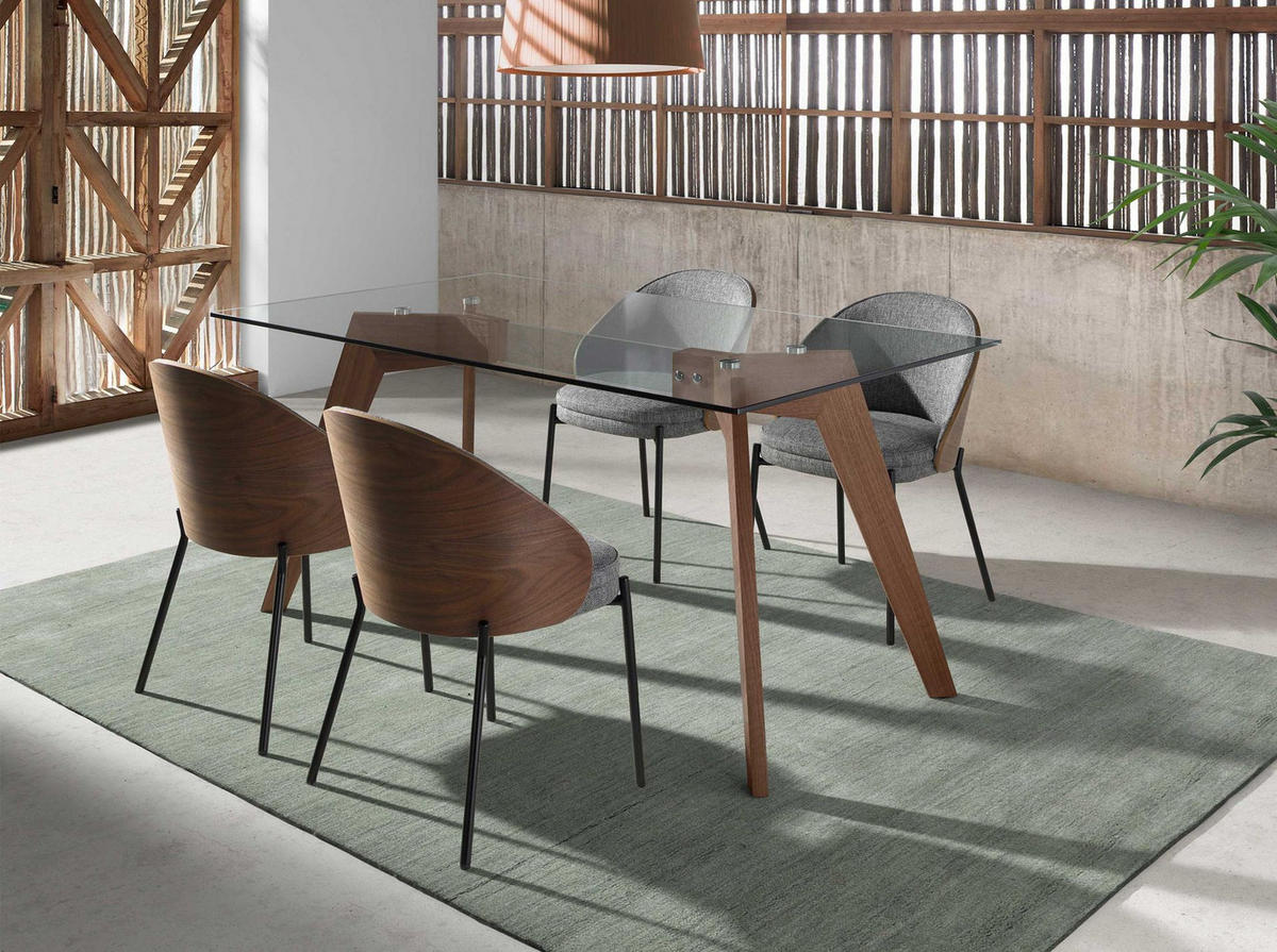 STUHL aus grauem Stoff und Nussbaumholz - Nussbaumfarben/Walnussfarben, Holz/Textil (54/75/54cm) - ANGEL CERDA