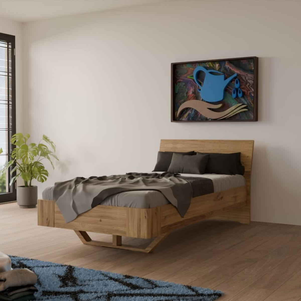 SCHWEBEBETT 100/220 cm aus Wildeiche - Braun, Holz (100/220cm) - MeinMassivholz
