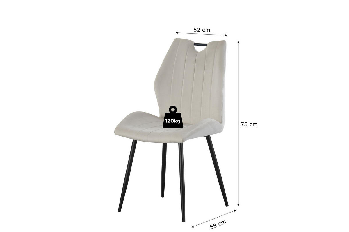 STUHL 2er Set Sevilla Stühle in Creme - gemütliches Design - B/H/T: 52x75x58 cm - Creme, Textil (58/75/52cm)