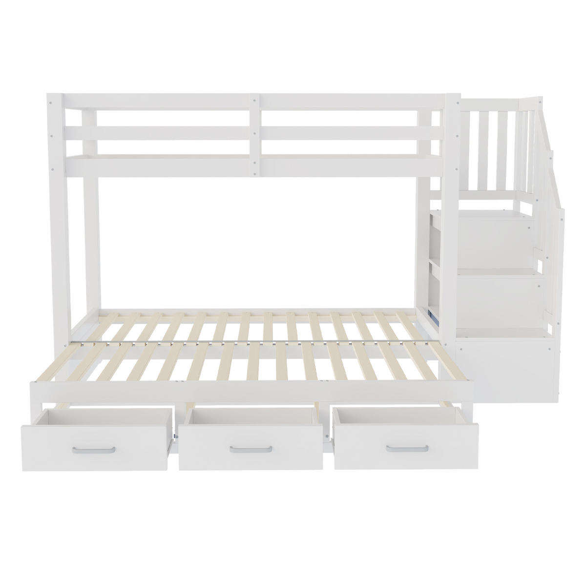 ETAGENBETT 90/200 cm mit Ausziehbett, Stauraumleiter und 3 Schubladen, Weiß/Grau - Weiß, Holzwerkstoff (90/200cm) - Redom