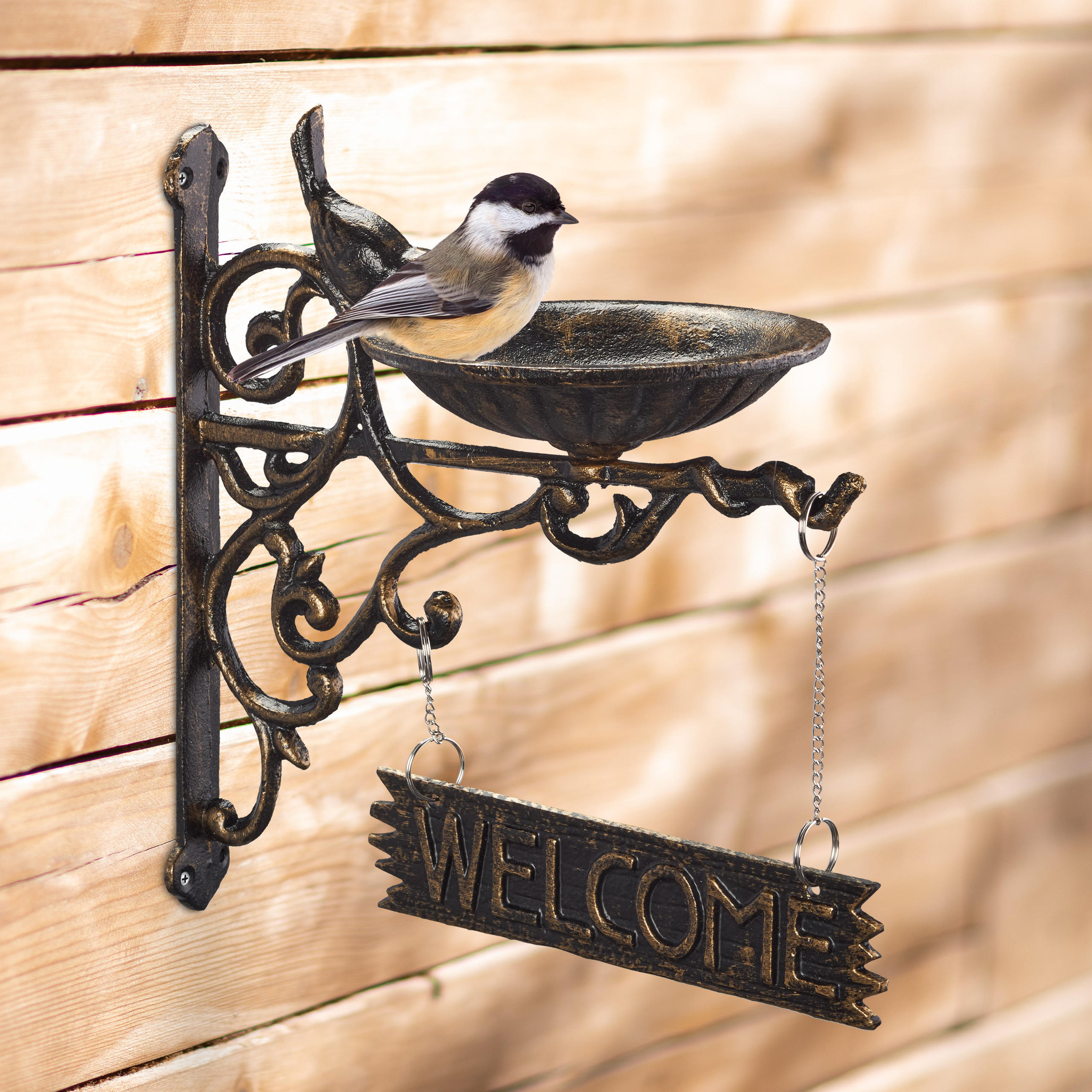 VOGELTRÄNKE Welcome - Multicolor, Metall (22.5/25/13.5cm) - Relaxdays