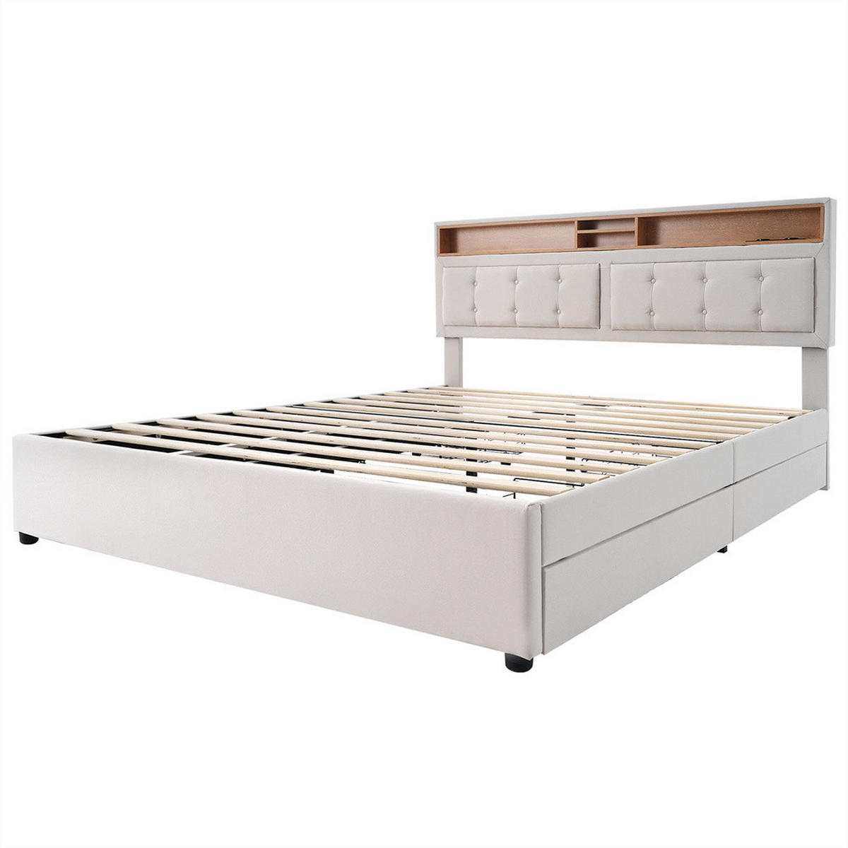 POLSTERBETT 160/200 cm in Beige, mit Matratze - Beige, Holz/Textil (160/200cm) - KOMHTOM