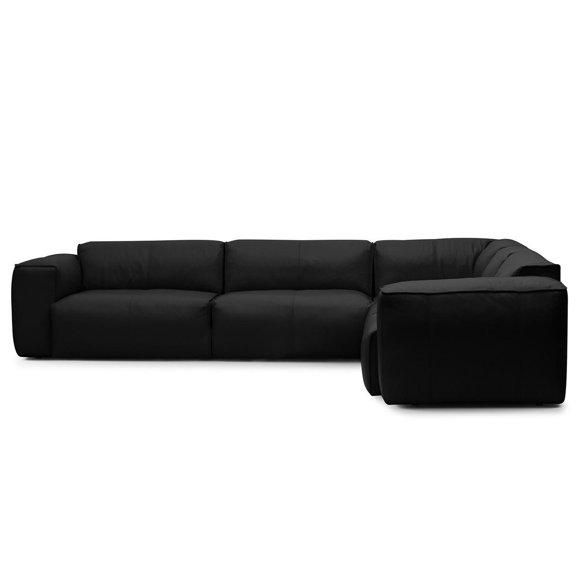 ECKSOFA mit Rundecke - Schwarz, Leder/Kunststoff (325/260cm) - home24