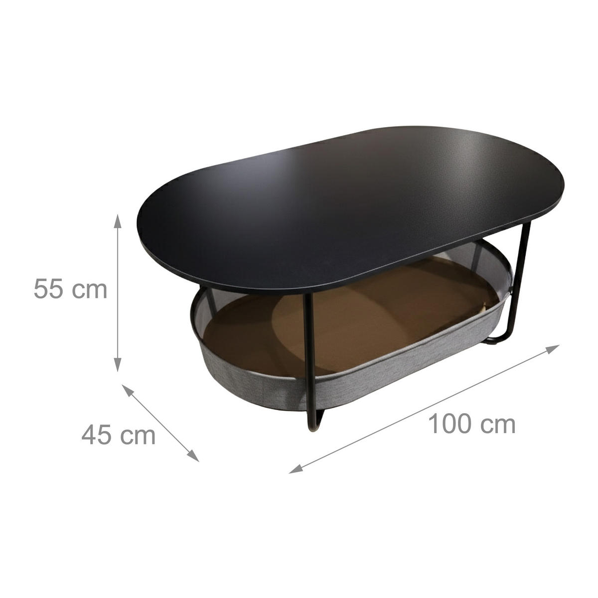 COUCHTISCH - Schwarz, Holzwerkstoff/Textil (45/100/55cm) - Relaxdays