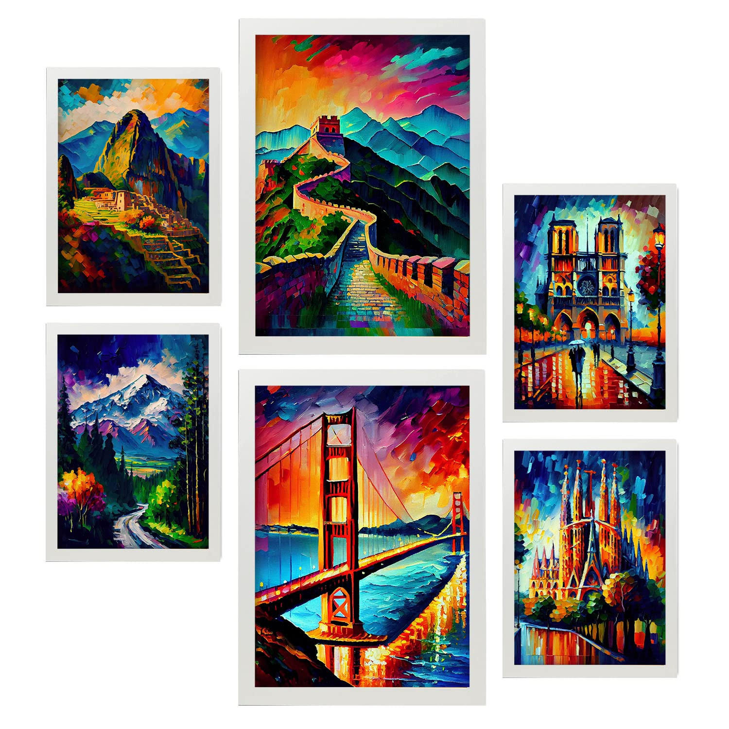POSTER Set Mit 6 Weg Im Ölgemälde Stil A3 & A4 Weißer Rahmen - Weiß, Papier (29/3cm) - Nacnic