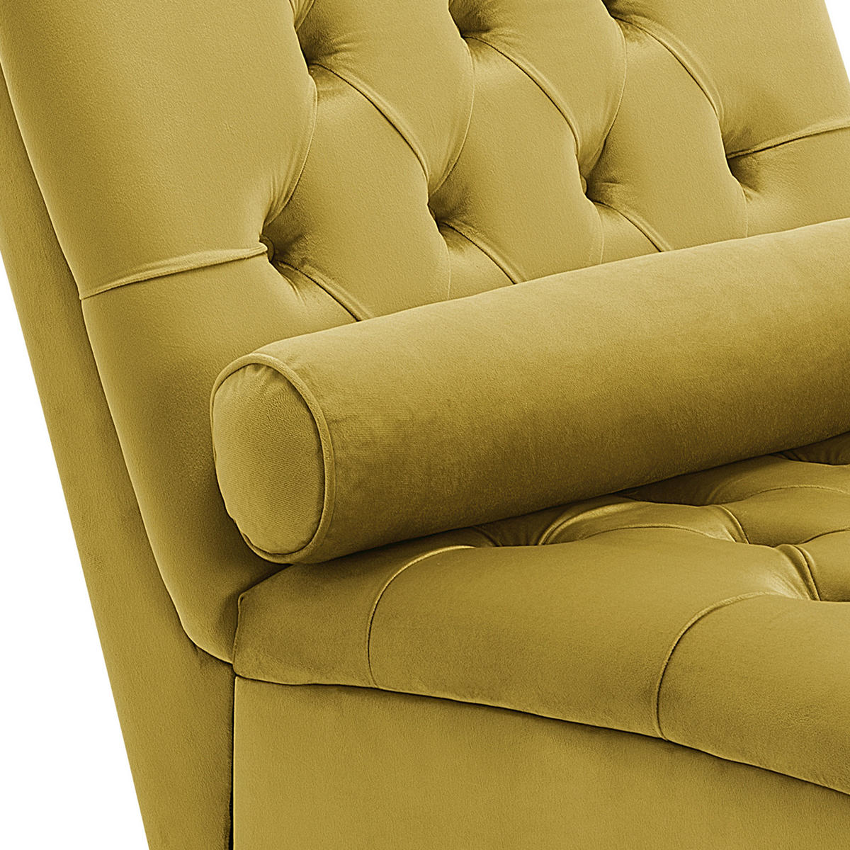 CHAISELONGUE Samtstoff senfgelb Muret - Dunkelbraun/Gelb, Textil (163/87/72cm) - Beliani
