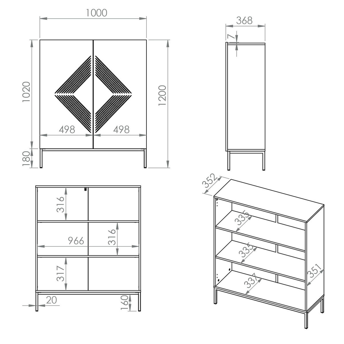 KOMMODE NEBRO,Weiß/Schwarz - Schwarz/Weiß, Holzwerkstoff (100/120/37cm) - KONSIMO®