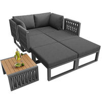 GARTENLOUNGE-SET 60/60/83 cm grau aus Metall und Polyester mit 5-fach verstellbaren Rückenlehnen - Braun, Metall - OKWISH