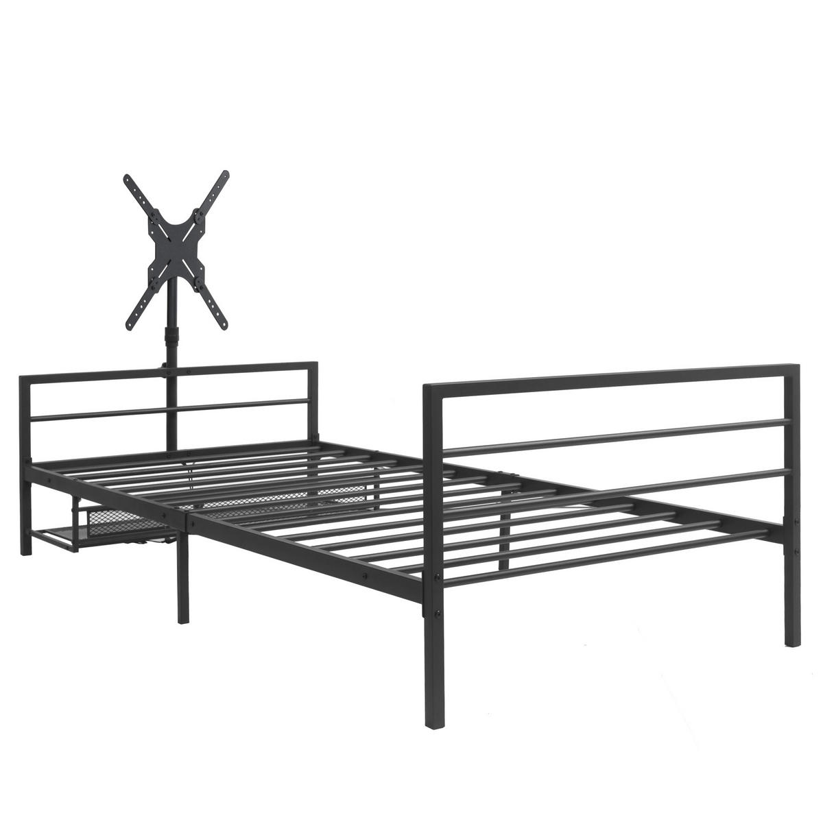 METALNI krevet 206 cm s LED osvjetljenjem, podesivim nosačem i spremišnim košaricama, Crna - crna, metal (90/200cm) - Redom