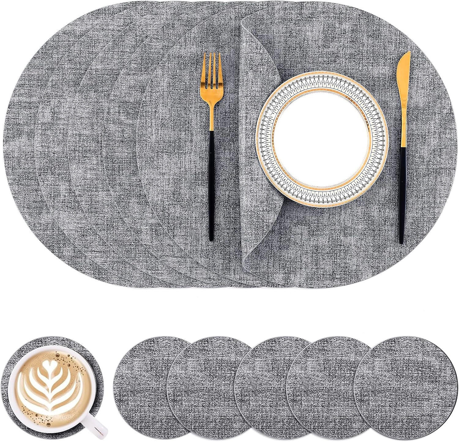 PLATZSETS (10-teiliges Set) – 33 cm – Grau - Grau, Leder (33/33cm)