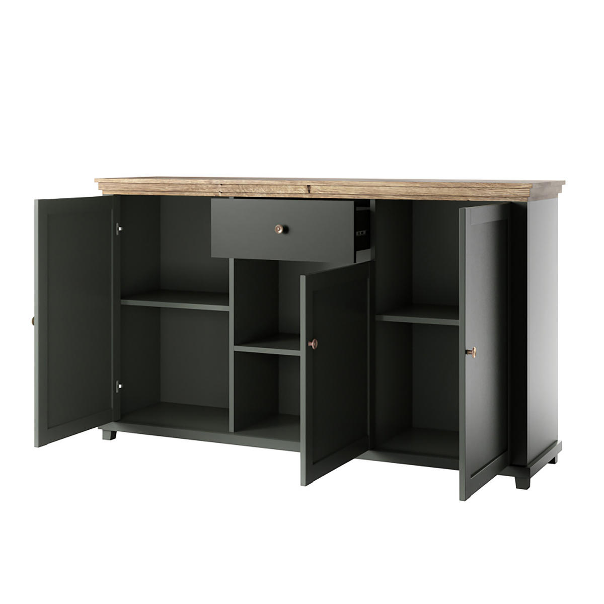 SIDEBOARD EVANDRO 160/93/42 cm mit 1 Schubladen und 3 Türen Grün - Grün, Holzwerkstoff (160/93/42cm) - MASSENO
