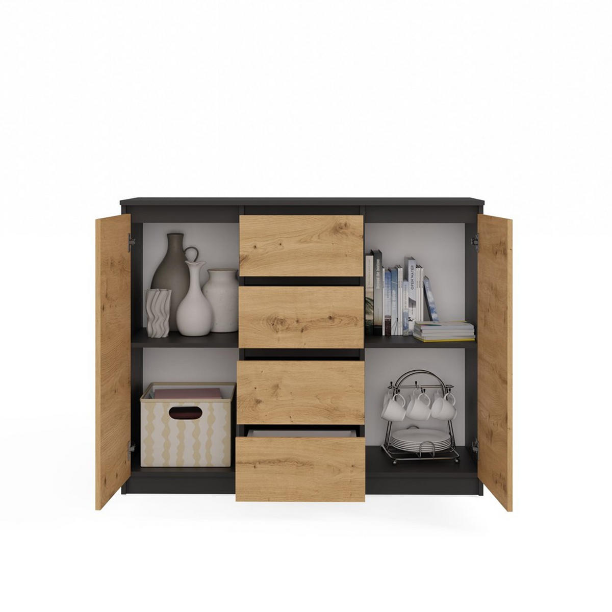 KOMODA antracitová, Artisan 120/97/40 - antracitová, kompozitné drevo (120/97/40cm) - RAUMHIRSCH FURNITURE