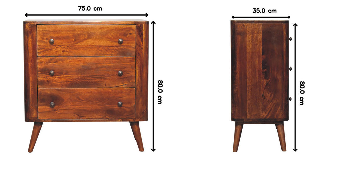 KOMMODE Kastanien-Finish, 3 Schubladen, Braun - Braun, Holz (35/80/75cm) - Artisan Furniture