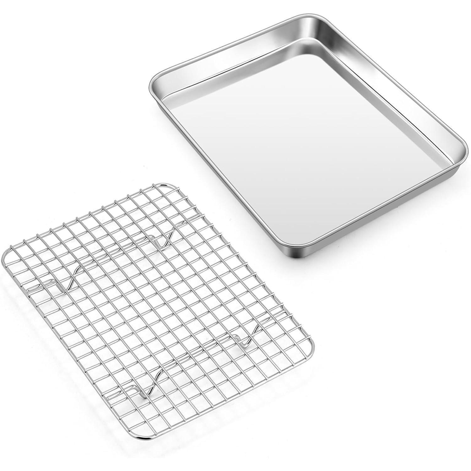 BACKBLECH mit Abkühlgitter 23,6 x 17,8 x 2,5 cm Edelstahl Set - Silberfarben, Metall (17.8/2.5/23.6cm)