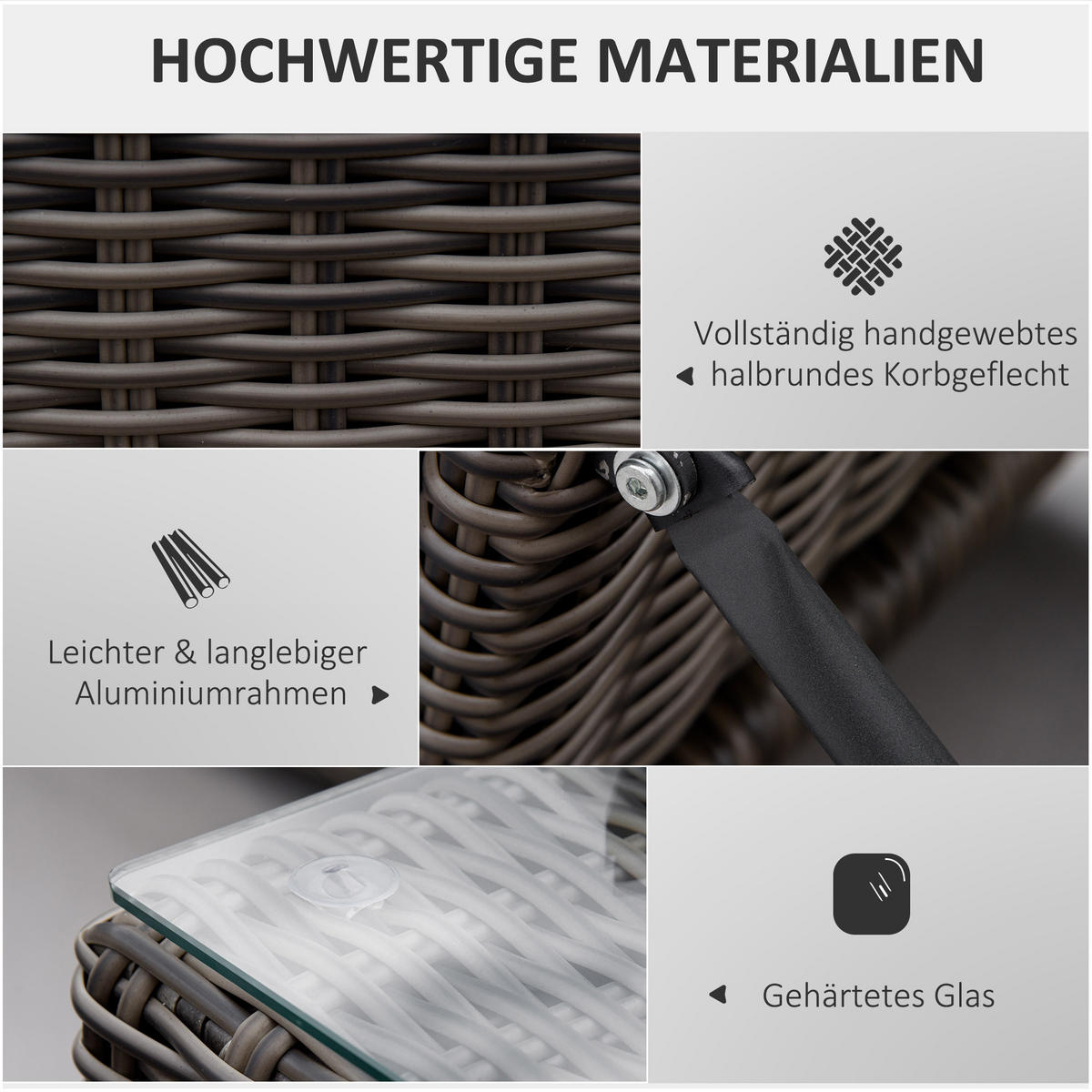 POLY-RATTAN Sonnenliege 3-tlg. Gartenliege Aluminium Grau - Grau, Kunststoff (60/91/195cm) - Outsunny