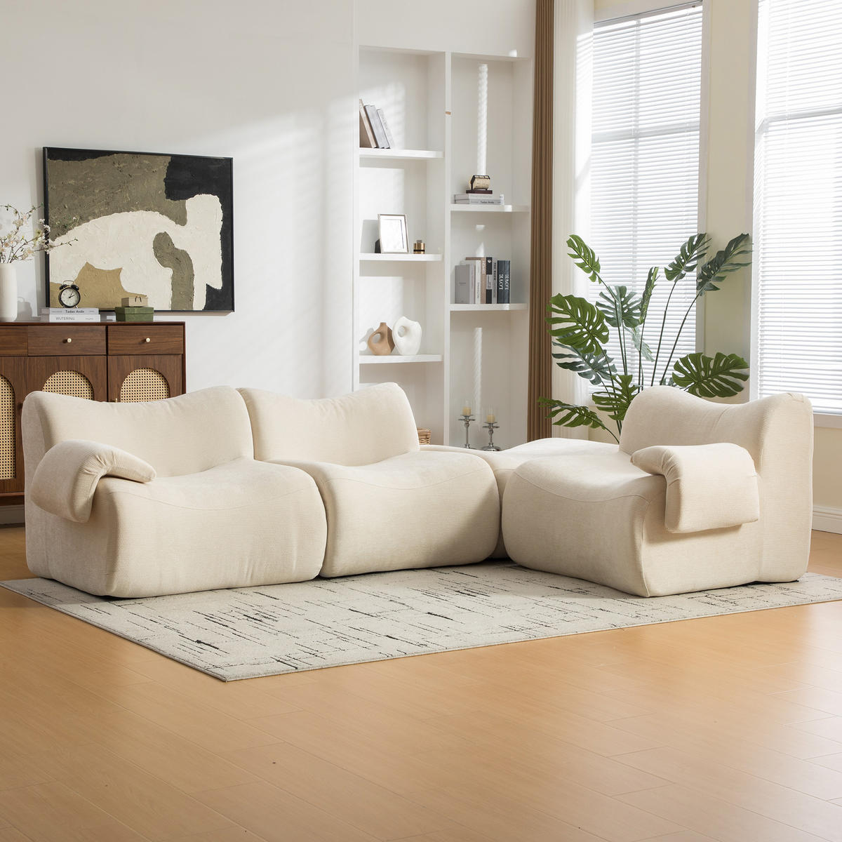 ECKSOFA Chenille Beige - Beige, Textil (284.5/181cm) - WISHDOR