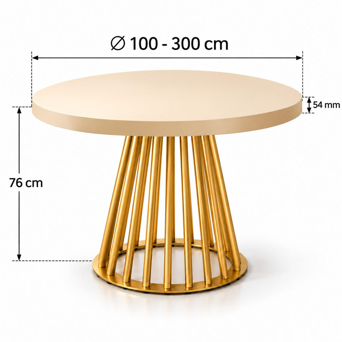 ESSTISCH rund ausziehbar 100/300/76 cm, Kaschmir, 54 cm Tischplatte + Lamellen-Metallgestell Gold - Kaschmir/Goldfarben, Holzwerkstoff/Metall (100/300/76cm) - Damale Möbel