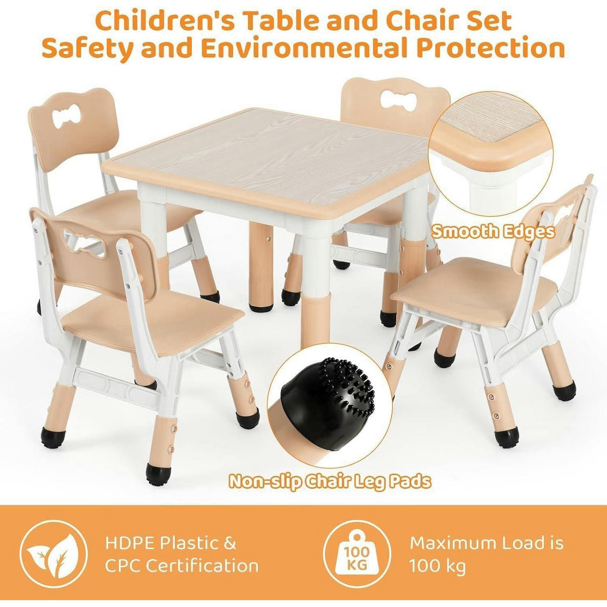 KINDERTISCH mit 4 Stühlen 5-teiliges Set Höhenverstellbar Gelb 60 cm - Multicolor, Kunststoff (60/60/60cm)
