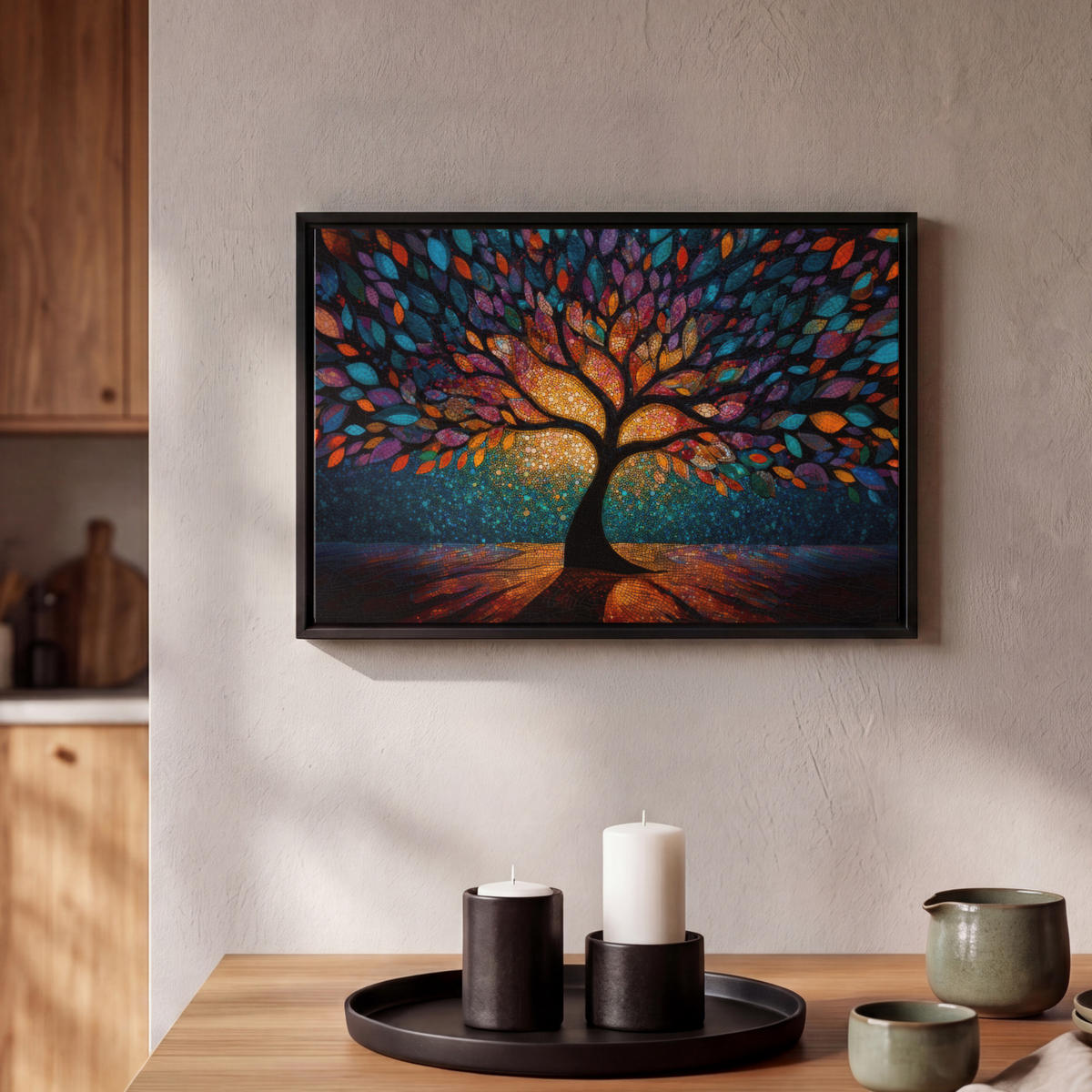 LEINWAND Bilder mit Rahmen - Mosaik - Bunt - Baum - Äste - 30x20 - Multicolor, Textil (30/20cm) - MuchoWow