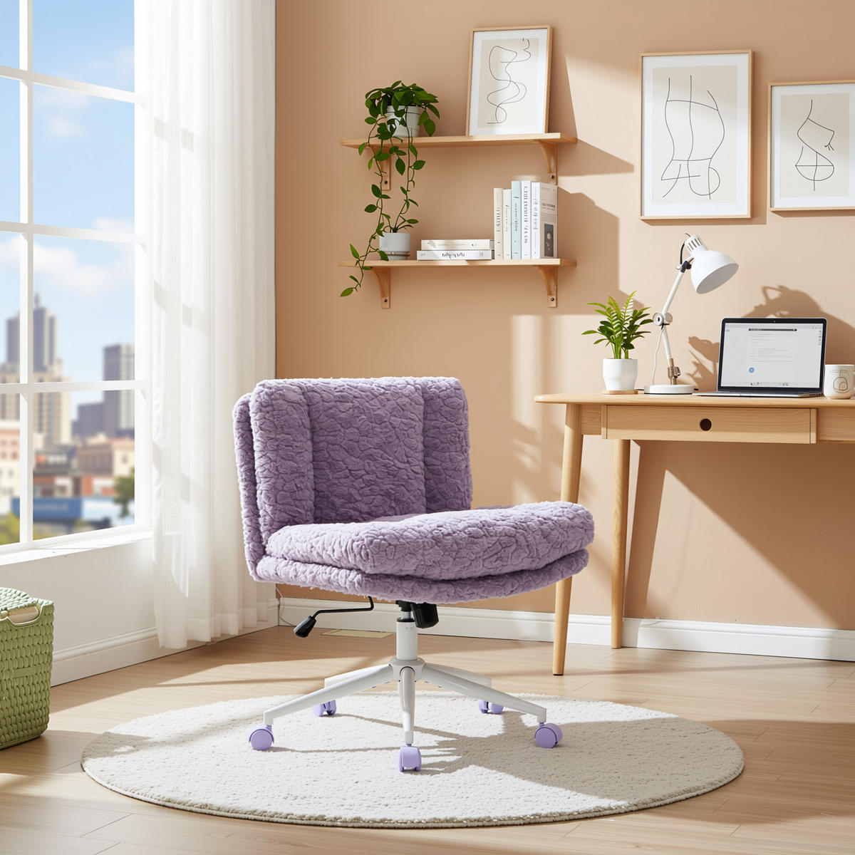 DREHSTUHL 63 cm Violett Kunstfell – Höhenverstellbarer Polsterstuhl mit 360° Drehfunktion Modern - Violett/Lila, Textil (63/86/67cm) - Urban Meuble