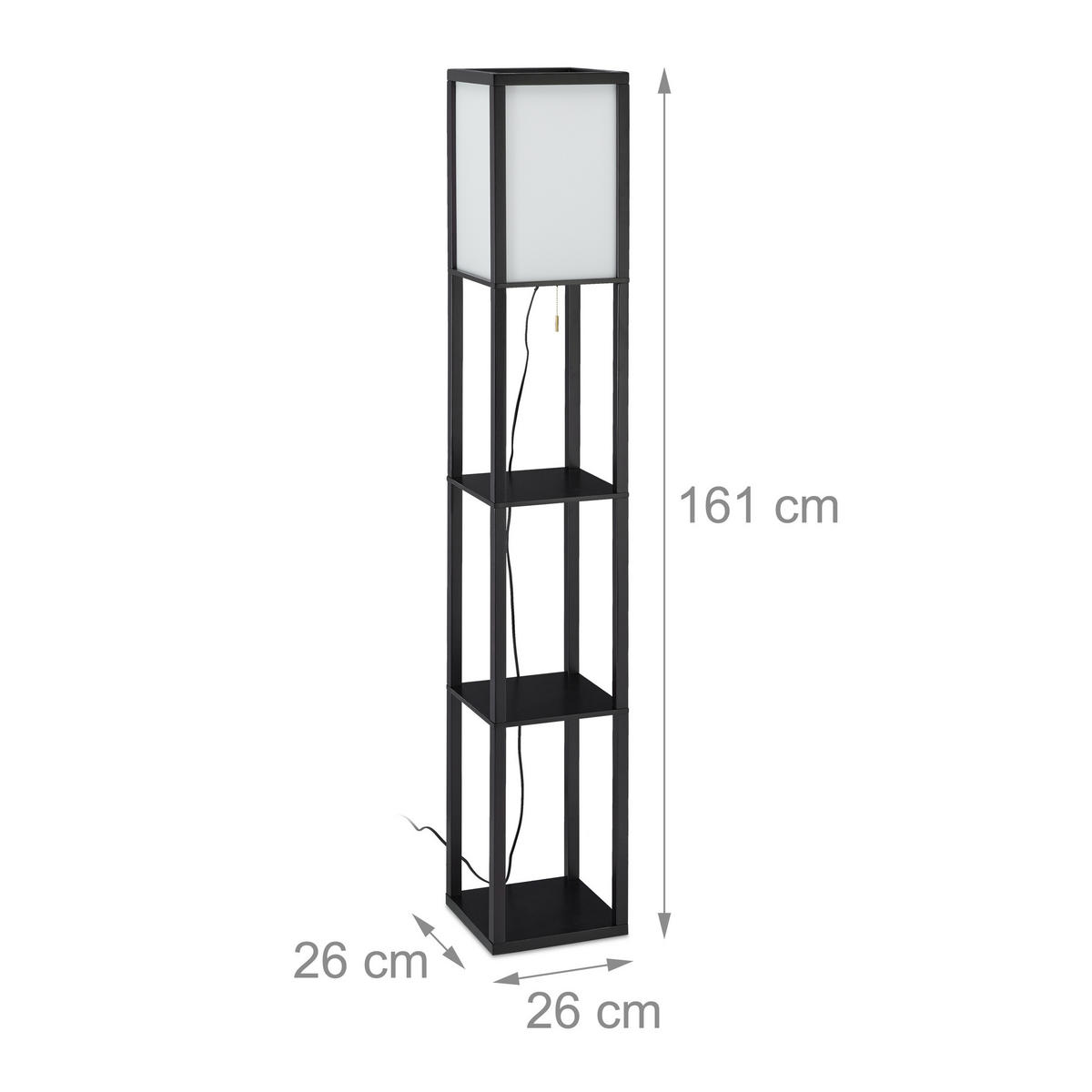STEHLAMPE - Schwarz, Holz/Holzwerkstoff (26/26/161cm) - Relaxdays