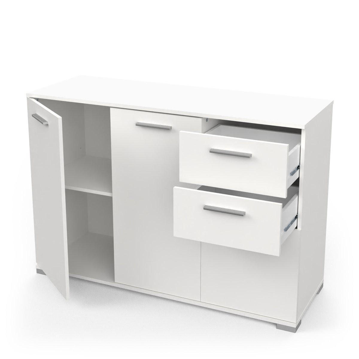 SIDEBOARD 2+1 Türen und 2 Schubladen H82,4 cm - IZZY - Weiß, Holzwerkstoff (41.9/82.4/119.6cm) - Calicosy