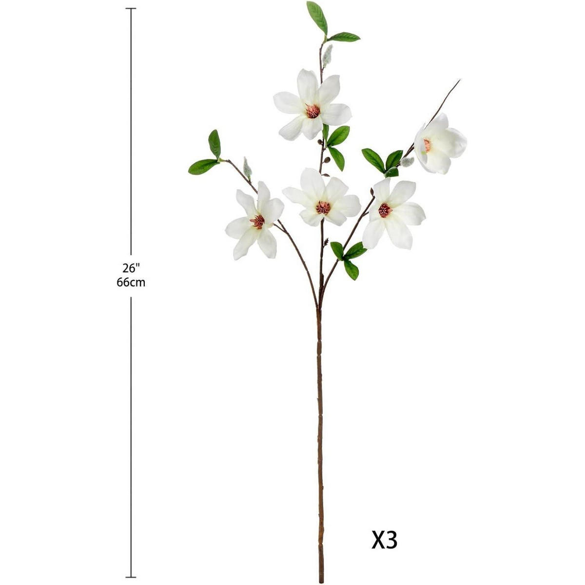 KUNSTBLUMEN 3er Set Magnolie 64 cm - Weiß, Kunststoff (64cm)