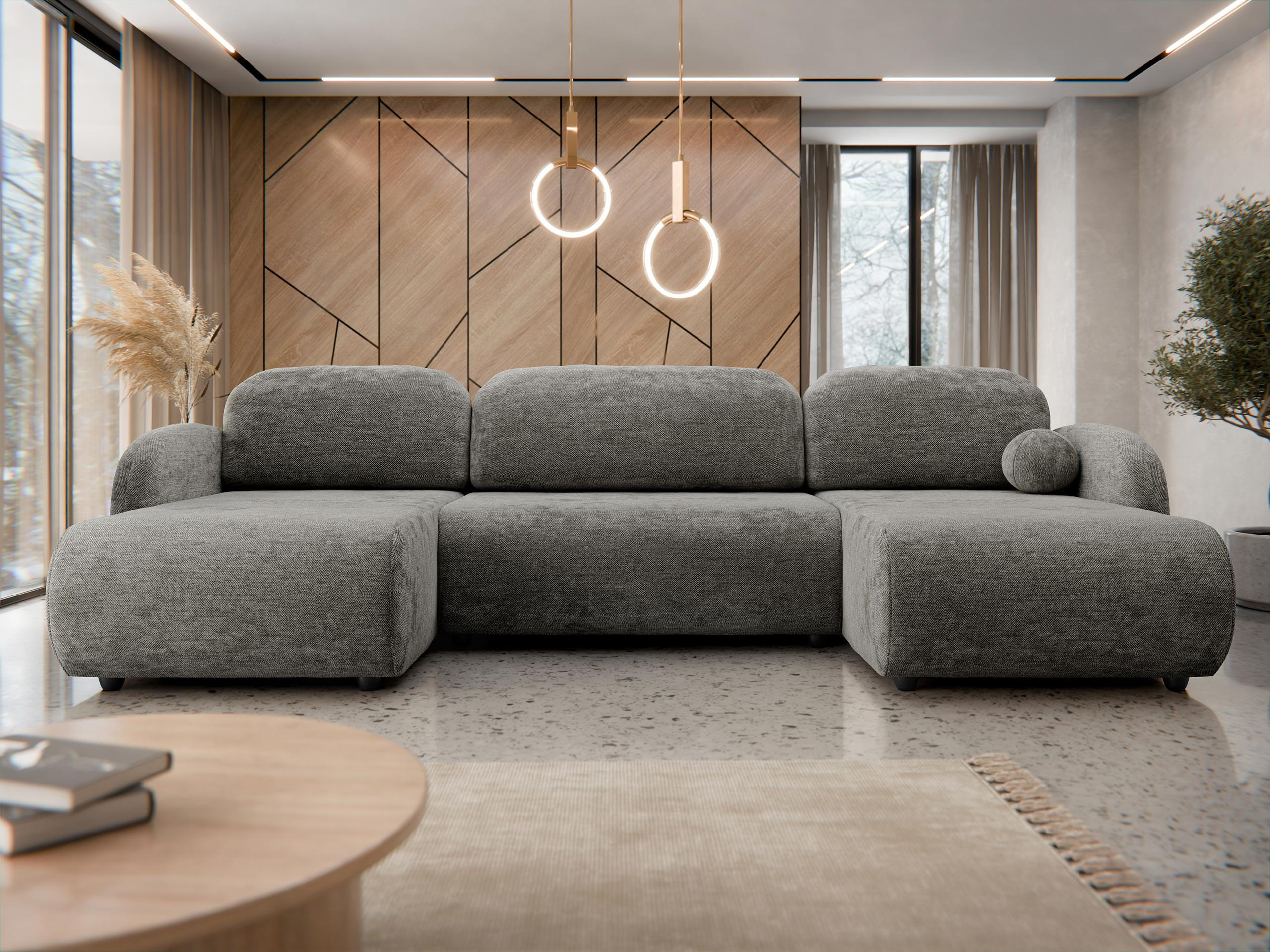 WOHNLANDSCHAFT Dream U - Schwarz/Braun, Holz/Kunststoff (318/88/160cm) - MIRJAN24