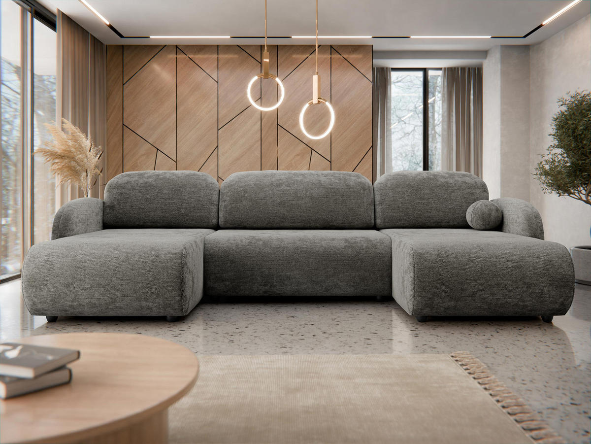 WOHNLANDSCHAFT Dream U - Schwarz/Braun, Holz/Kunststoff (318/88/160cm) - MIRJAN24