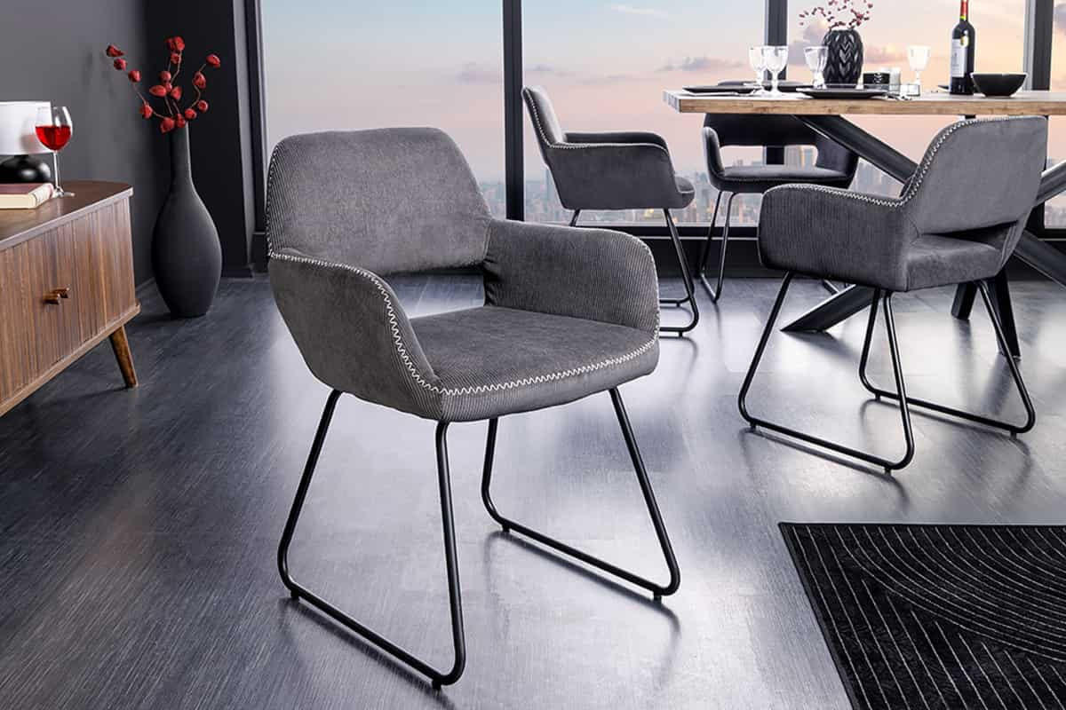 STUHL MUSTANG Cord Grau 80 cm - Schwarz/Grau, Textil/Metall (56/77/56cm) - riess-ambiente