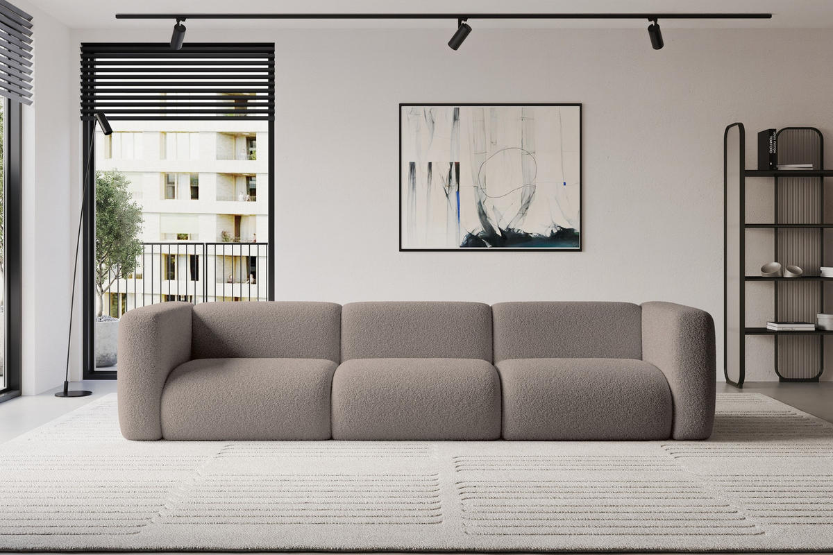 MODULÁRNÍ pohovka MIRA-S2, 3místná, 319 × 89 × 70 cm, hnědá, bouclé - tmavě hnědá/černá, kompozitní dřevo/textil (319/70/89cm) - ALTDECOR