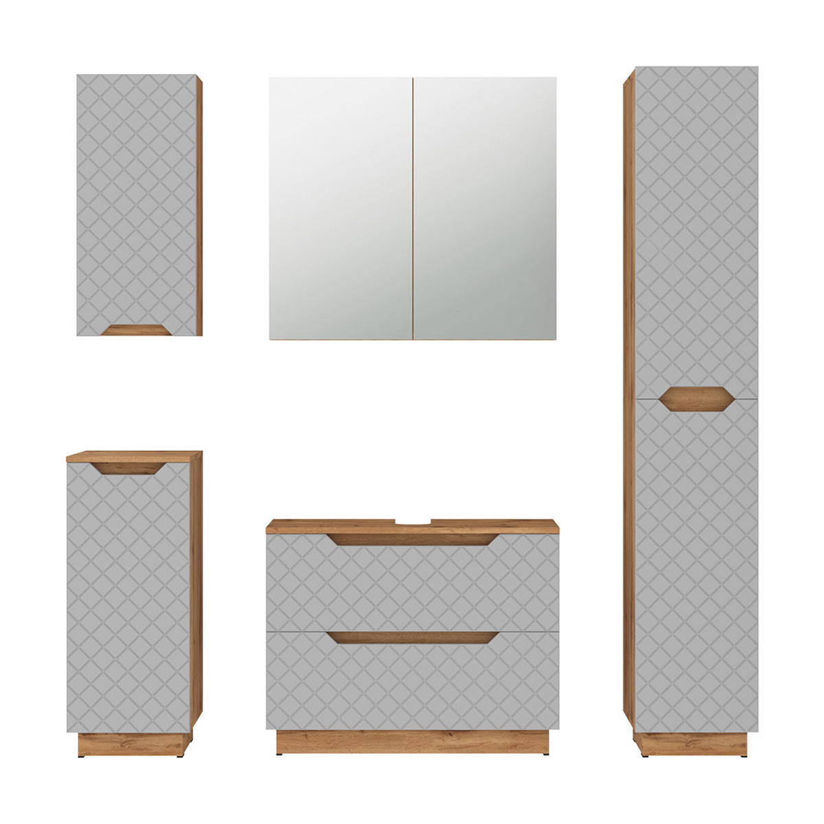 KOUPELNOVÝ NÁBYTEK Lotta Dub/šedá se strukturou dlaždic - šedá, kompozitní dřevo (79.6/62.1/32cm) - Vicco