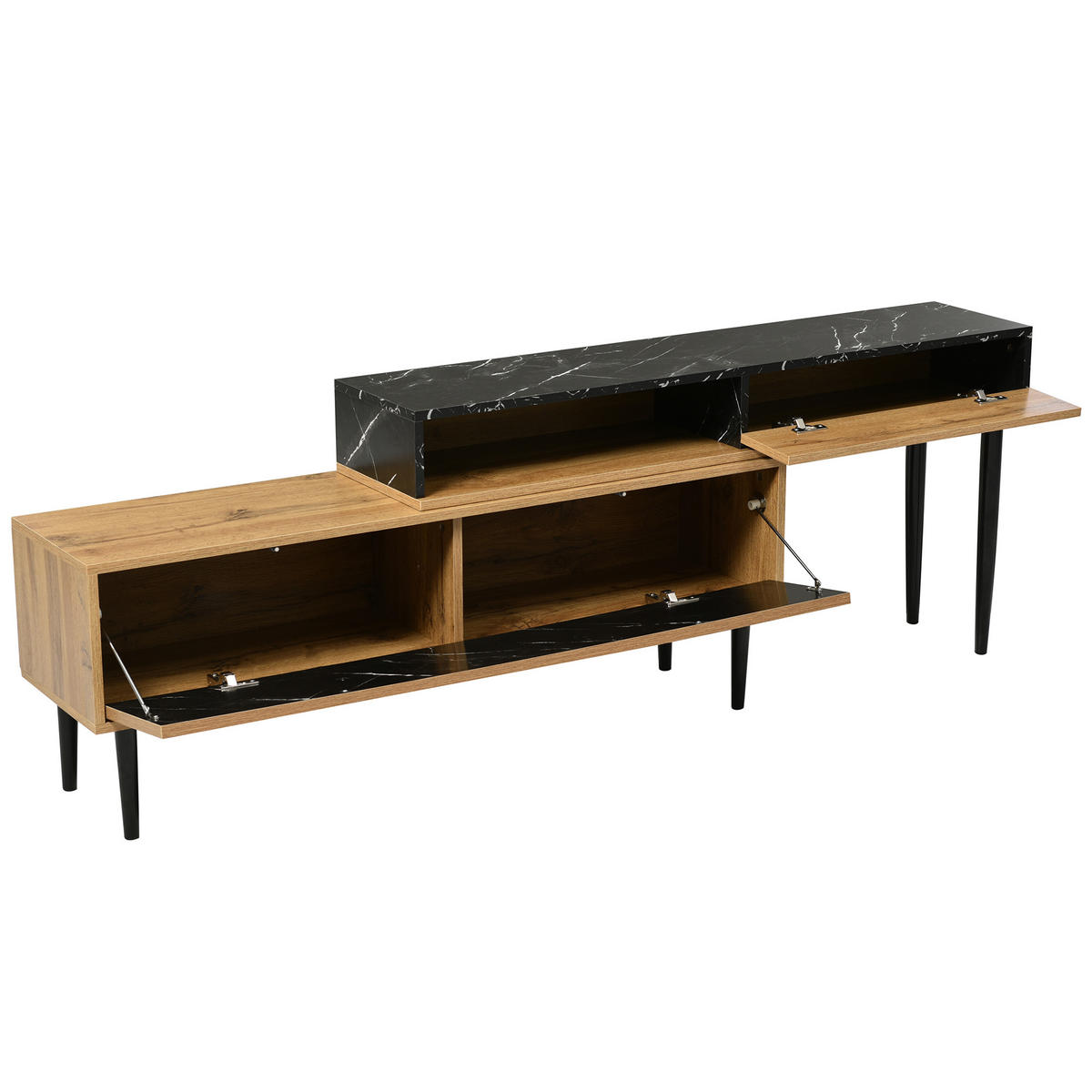 TV-ELEMENT 129 cm MDF mit Marmoroptik und Holzdesign sowie Eisenfüßen - Naturfarben, Holzwerkstoff (30/58/129cm) - Korfee