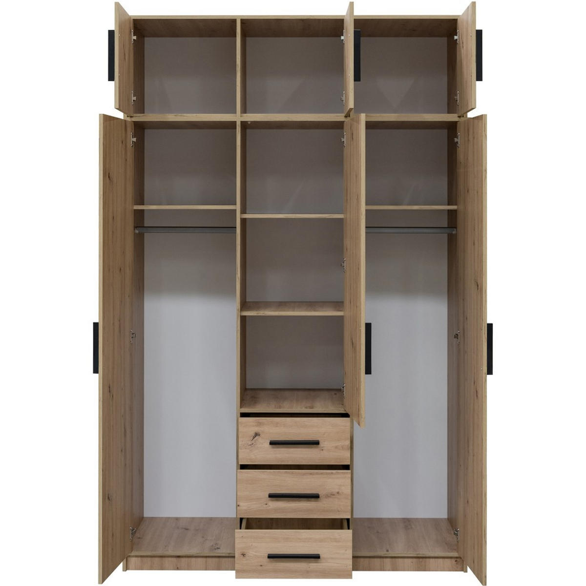 DREHTÜRENSCHRANK Kavo mit Aufsatz, Spiegel und 3 Türen, eiche Sonoma - Schwarz/Sonoma Eiche, Holzwerkstoff (150/245/58cm) - Beautysofa