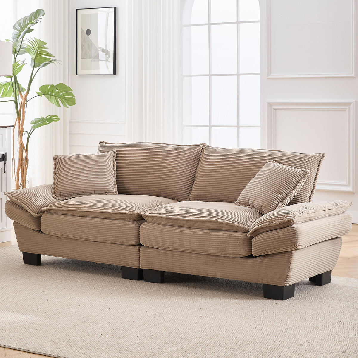 SOFA 2-Sitzer mit Kissen aus Velvet Khaki 224/81/81 cm - Naturfarben, Textil (224/81/81cm) - OKWISH