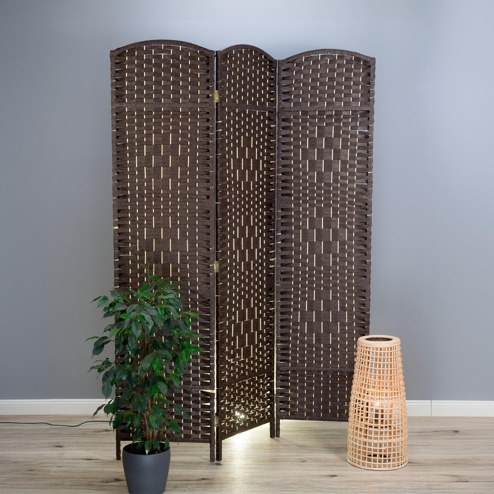 RAUMTEILER Quinn 3-tlg. 166x121 cm, Rattan-Look dunkelbraun - Dunkelbraun, Holz (121/168/2cm) - CREEDWOOD