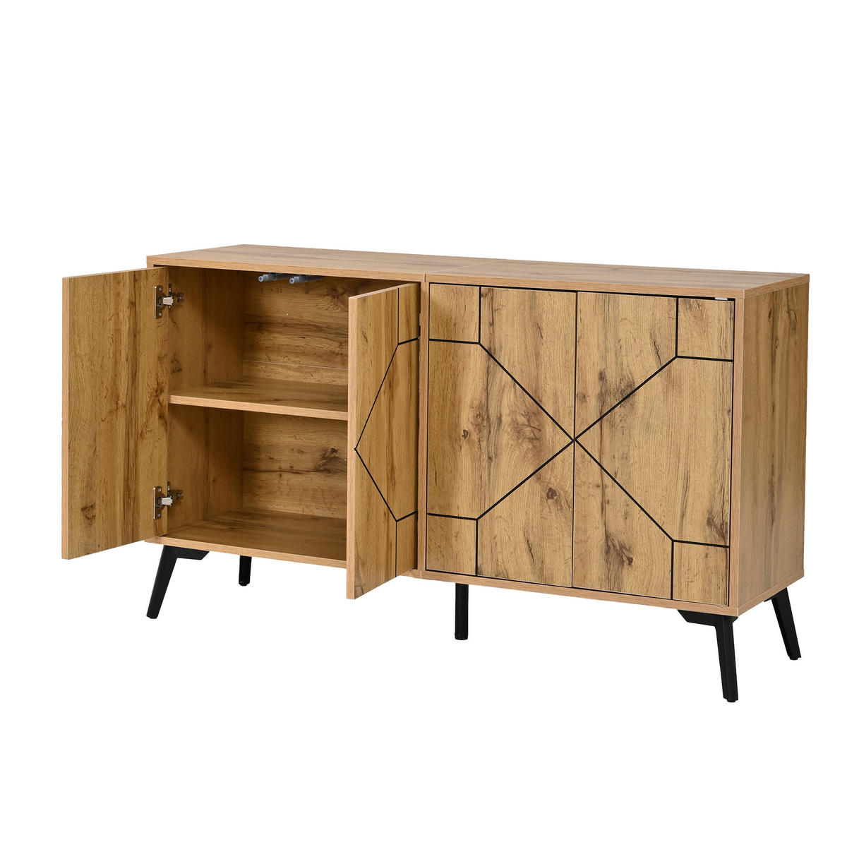SIDEBOARD DE-37856 mit 4 Türen und Wellenmuster Holzfarbe - Naturfarben, Holzwerkstoff (120/69/35cm) - ComfortXL