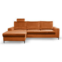 ECKSOFA GRIFO L-S Braun Velours-Stoff mit Schlaffunktion - Braun, Holz (253/165cm) - MASSENO