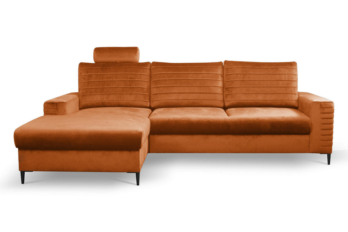 ECKSOFA GRIFO L-S Braun Velours-Stoff mit Schlaffunktion - Braun, Holz (253/165cm) - MASSENO