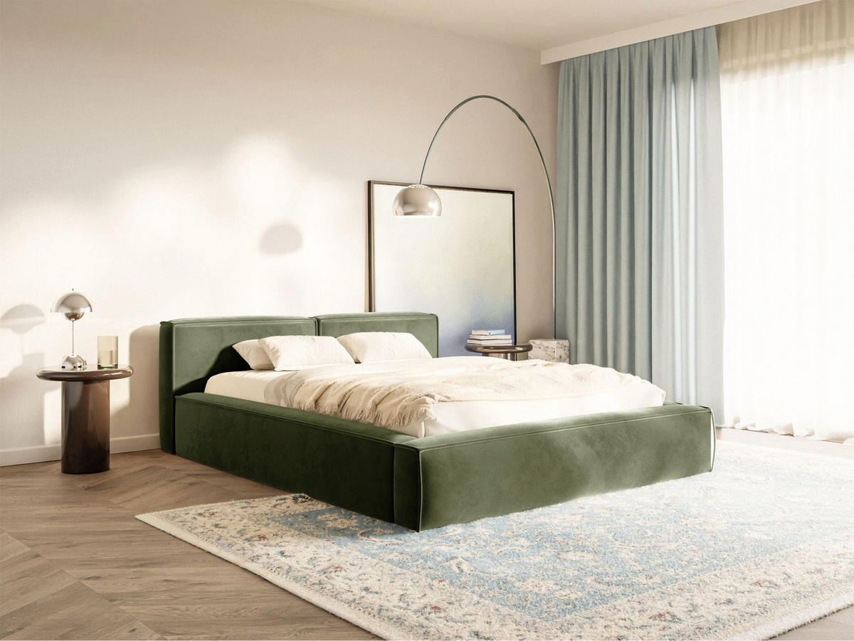 POLSTERBETT Tilves Slim Olivgrün 200x200 cm - Schwarz/Olivgrün, Kunststoff/Textil (200/200cm) - Selsey
