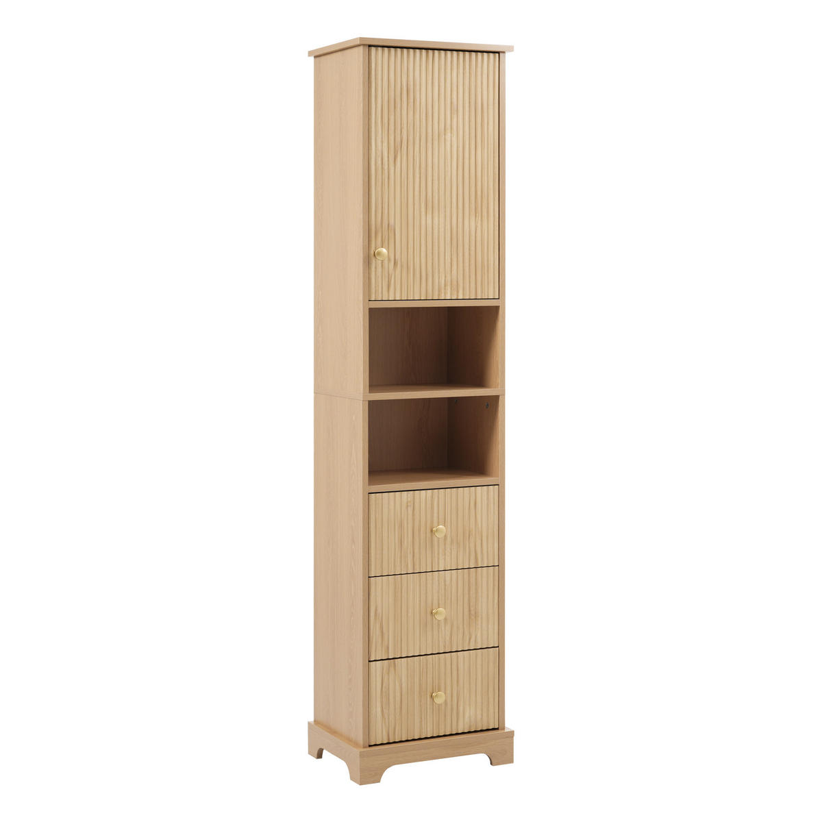 HOCHSCHRANK Naturholzfarbe mit 3 Schubladen und 2 offenen Fächern 40/30/172 cm - Naturfarben, Holzwerkstoff (40/172/30cm) - PANGIVO