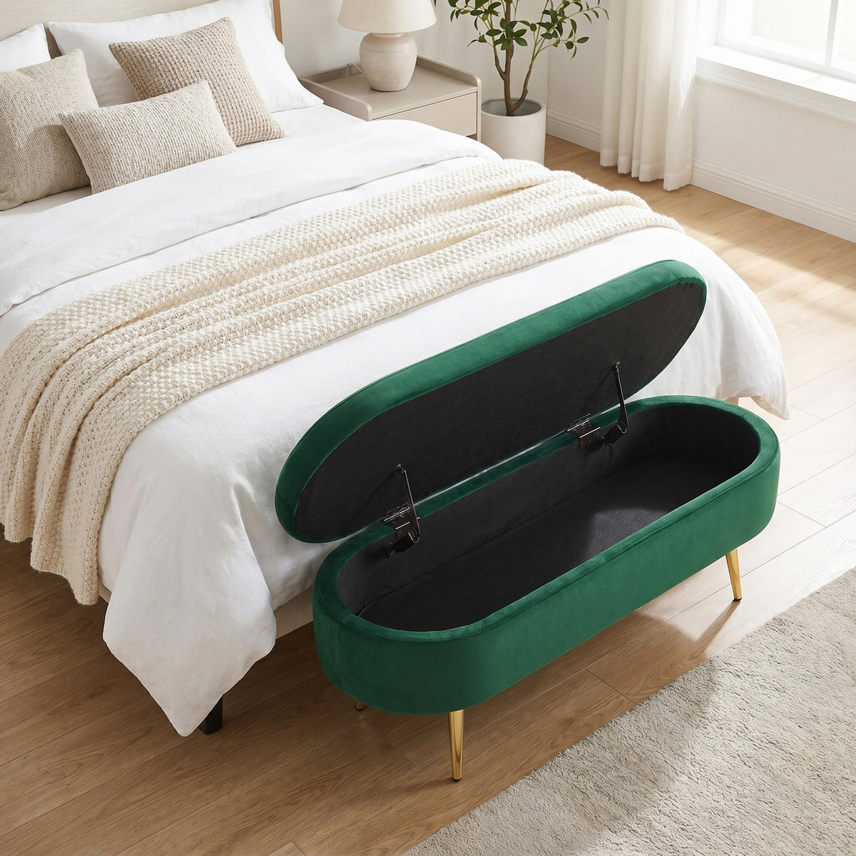 AUFBEWAHRUNGSTRUHE velvet & gold 110 cm - Dunkelgrün, Textil (110/42/40cm) - Urban Meuble